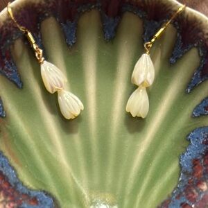 Elegant Gold and White Pikake Drop Earrings